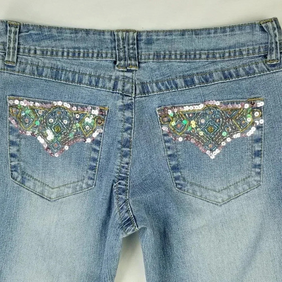 Angel's Size 9 Blue Denim Jeans Sequence Pockets - Picture 6 of 9